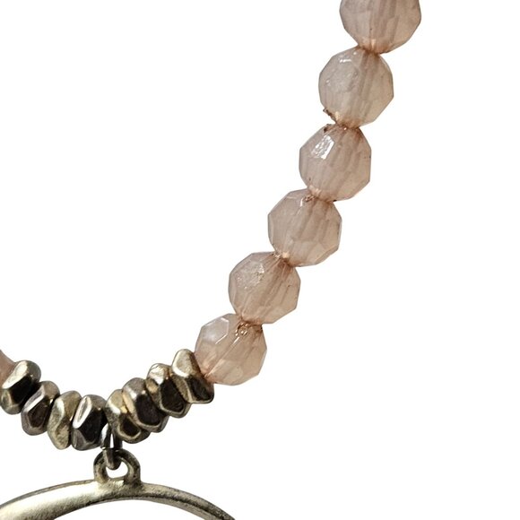 Ann Taylor LOFT Boho Beaded Pink Tassel Statement Necklace Gold Tone Ring - Picture 2 of 9